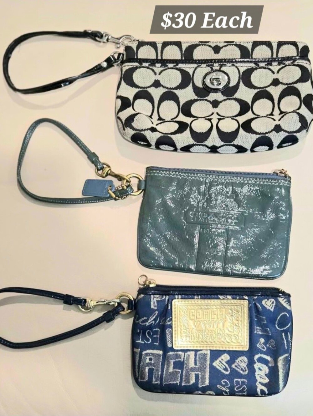 Coach Wristlet Trio - Black & White, Teal, Navy